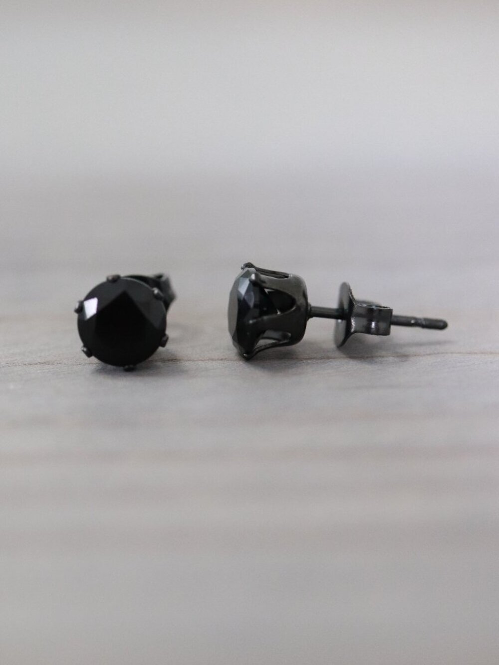 6mm Black CZ Diamond Style 6-Prong Stud Earrings Stainless Steel